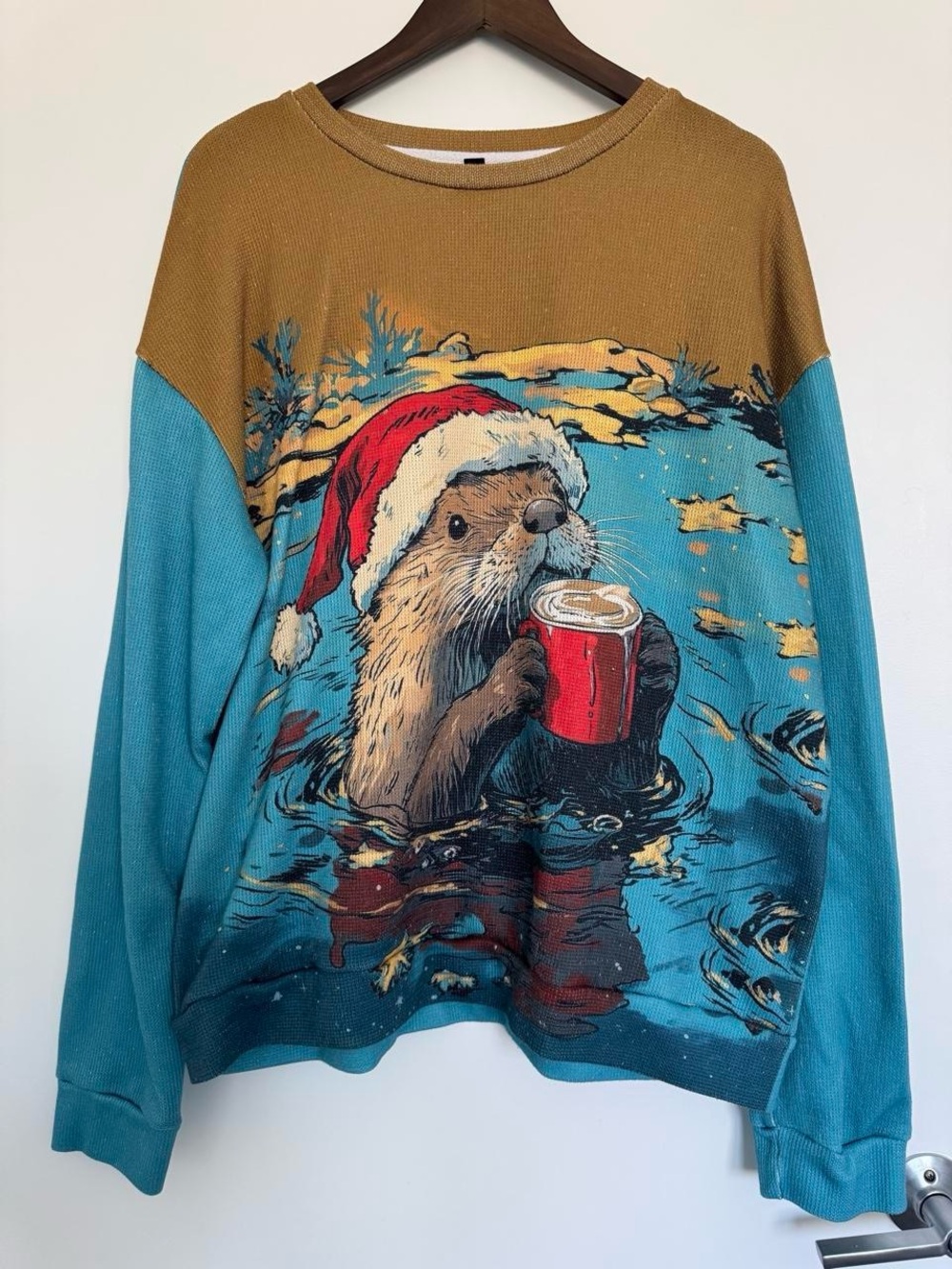 Christmas Otter Santa Crewneck Sweatshirt Holiday Sweater Long Sleeve Men’s XL
